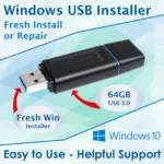 Windows 10 USB Installer - Fresh Install or Boot Drive Repair, 64GB Kingston USB 3.0, Includes All x64 Versions, UEFI and Legacy Boot Compatible, Automatic Product Key Usage, Live Customer Support, UK Shipping